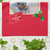Vrolijk kerstfeest Holly Sprig - Aangepaste foto - Theedoek (Gevouwen)