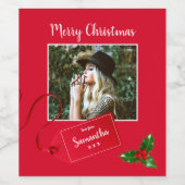 Vrolijk kerstfeest Holly Sprig - Aangepaste foto - Wijn Etiket (Enkel label)