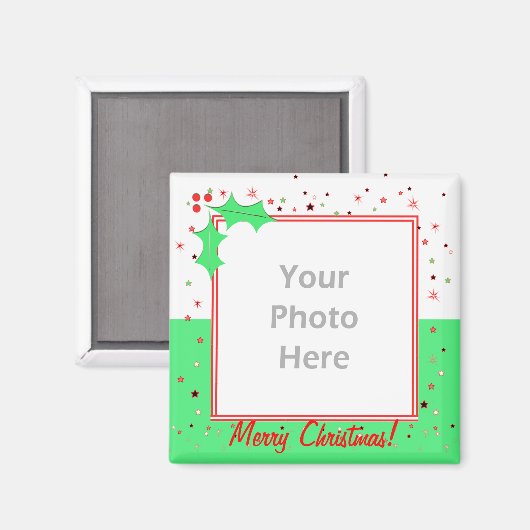 Vrolijk kerstfeest Holly Stars (foto-lijst) Magneet (Voorkant / Achterkant)