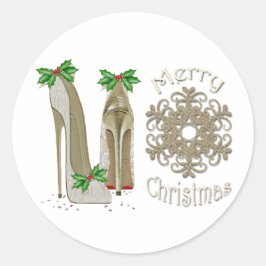Vrolijk Kerstfeest Holly Stiletto Groet Ronde Sticker