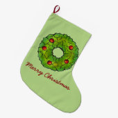 Vrolijk kerstfeest Holly Wreath Holiday Cookie Grote Kerstsok (Voorkant (Hangend))