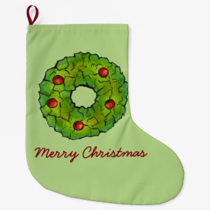 Vrolijk kerstfeest Holly Wreath Holiday Cookie Grote Kerstsok