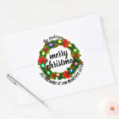 Vrolijk kerstfeest Holly Wreath Return Address Cla Ronde Sticker (Envelop)