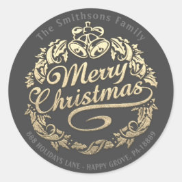 Vrolijk kerstfeest Holly Wreath RSVP Gold Royal Gr Ronde Sticker
