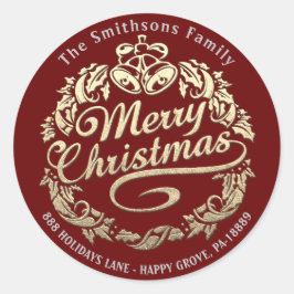 Vrolijk Kerstfeest Holly Wreath RSVP Gold Royal Re Ronde Sticker