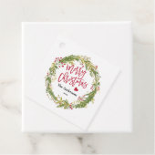 Vrolijk kerstfeest Holly Wreath Rustic Typografie Bedankjes Labels (In situ)