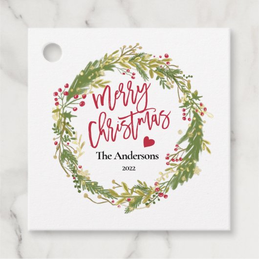 Vrolijk kerstfeest Holly Wreath Rustic Typografie Bedankjes Labels (Voorkant)