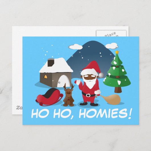 Vrolijk kerstfeest Homeboys: Zwarte Kerstman & bli Feestdagenkaart (Voorkant / Achterkant)