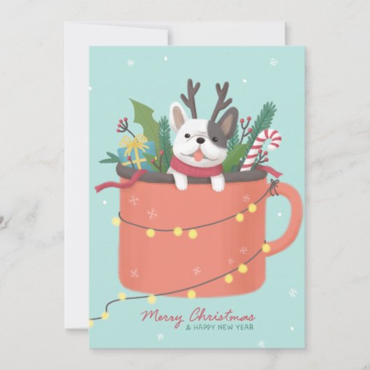 Vrolijk Kerstfeest: Hond Illustratie Kunst Kaart (Voorkant)