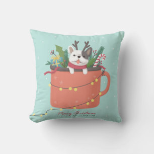 Vrolijk Kerstfeest: Hond Illustratie Kunst Kussen