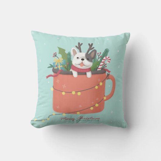Vrolijk Kerstfeest: Hond Illustratie Kunst Kussen (Voorkant)