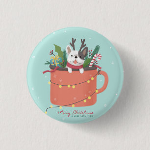 Vrolijk Kerstfeest: Hond Illustratie Kunst Ronde Button 3,2 Cm