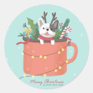 Vrolijk Kerstfeest: Hond Illustratie Kunst Ronde Sticker