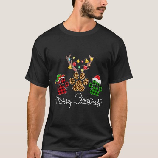 Vrolijk Kerstfeest Hond Pootjes Lichten Buffalo Pl T-shirt (Voorkant)