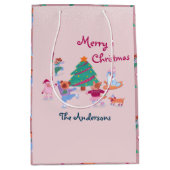 Vrolijk Kerstfeest Hond Schaatsen Blush Pink Medium Cadeauzakje (Voorkant)