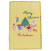 Vrolijk Kerstfeest Hond Schaatsen Custard Geel Medium Cadeauzakje (Voorkant)