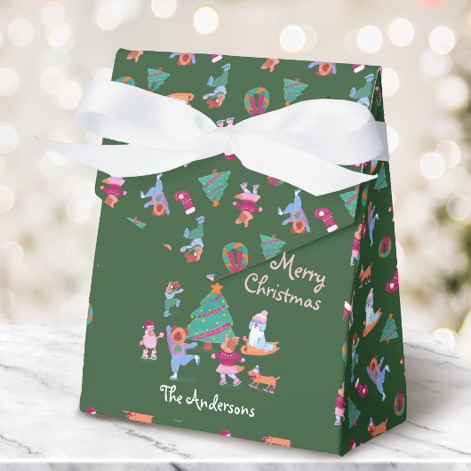 Vrolijk Kerstfeest Hond Schaatsen Feestelijk Groen Bedankdoosjes