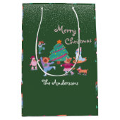 Vrolijk Kerstfeest Hond Schaatsen Feestelijk Groen Medium Cadeauzakje (Voorkant)