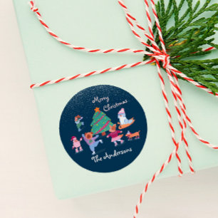 Vrolijk Kerstfeest Hond Schaatsen Naam Marine Gift Ronde Sticker