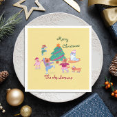 Vrolijk Kerstfeest Hond Schaatsen Naam Pastelgeel Servet