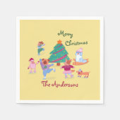 Vrolijk Kerstfeest Hond Schaatsen Naam Pastelgeel Servet (Voorkant)