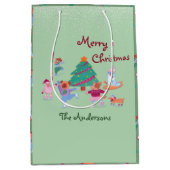 Vrolijk Kerstfeest Hond Schaatsen Pistache Groen Medium Cadeauzakje (Voorkant)