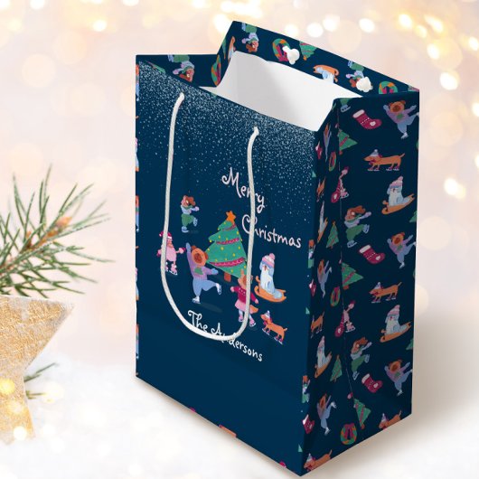 Vrolijk Kerstfeest Hond Schaatsen Winter Marine Bl Medium Cadeauzakje