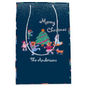 Vrolijk Kerstfeest Hond Schaatsen Winter Marine Bl Medium Cadeauzakje (Voorkant)