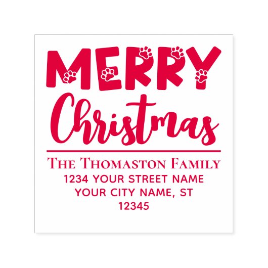 Vrolijk kerstfeest, hondenpootafdrukken #2 Naam Ad Zelfinktende Stempel (Design)