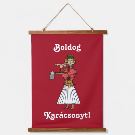 Vrolijk kerstfeest Hongaars Boldog Karácsonyt! Hangend Wandkleed (Voorkant)