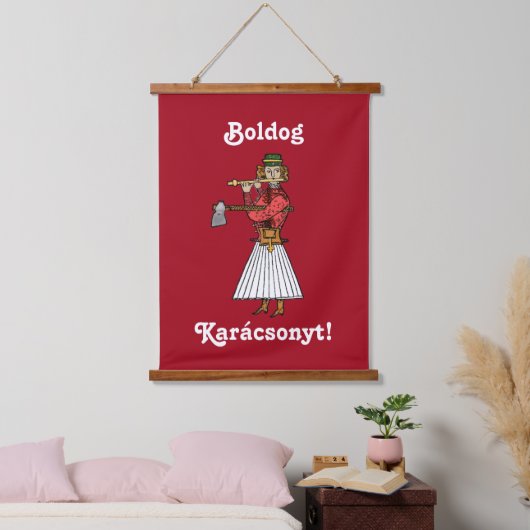 Vrolijk kerstfeest Hongaars Boldog Karácsonyt! Hangend Wandkleed (Slaapkamer)