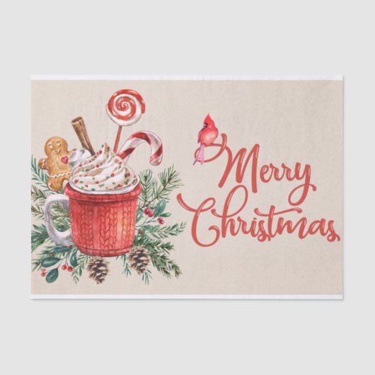 Vrolijk kerstfeest Hot Chocolate Mok en snoep Tissuepapier (Voorkant)