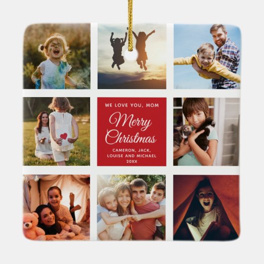 Vrolijk kerstfeest houden we van je mama Foto Coll Keramisch Ornament (Achterkant)