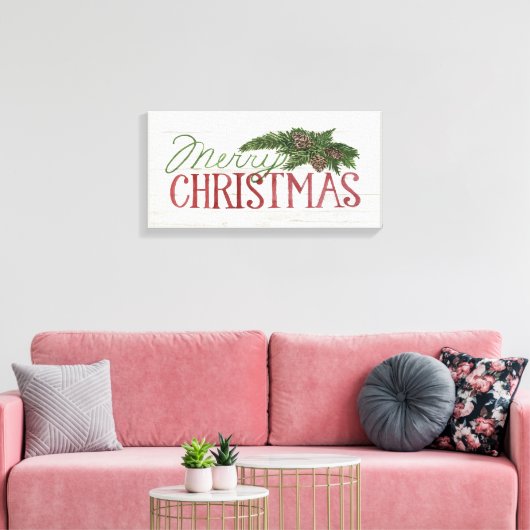 Vrolijk kerstfeest | Hout Whitewash Canvas Afdruk (Insitu (Woonkamer))