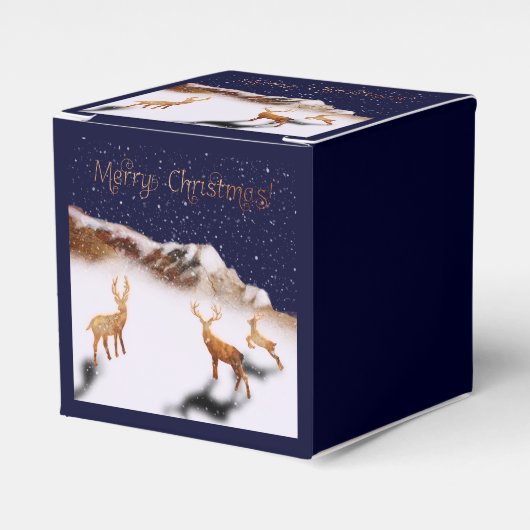 Vrolijk kerstfeest - houten herten en bergen in sn bedankdoosjes (Voorkant Zijde)