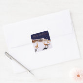 Vrolijk kerstfeest - houten herten en bergen in sn vierkante sticker (Envelop)