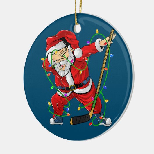 Vrolijk kerstfeest Ice Hockey Dabbing Santa Claus Keramisch Ornament (Links)