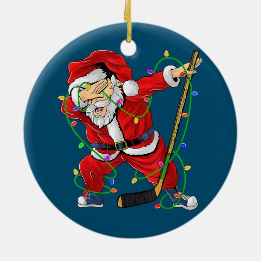 Vrolijk kerstfeest Ice Hockey Dabbing Santa Claus Keramisch Ornament (Achterkant)