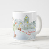 Vrolijk kerstfeest Ice Skating Deer in de winter Grote Koffiekop (Voorkant rechts)