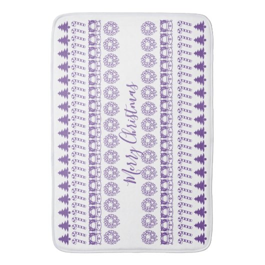 Vrolijk kerstfeest Iconic Pattern Paars/White Badmat (Voorkant Verticaal)