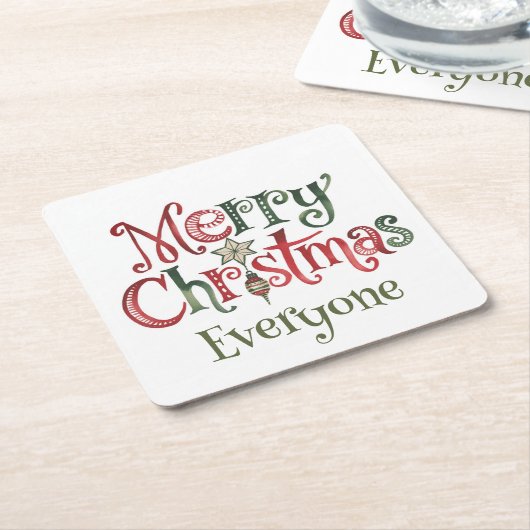 Vrolijk kerstfeest iedereen kartonnen onderzetters (Schuin)