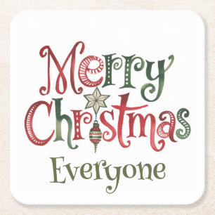 Vrolijk kerstfeest iedereen kartonnen onderzetters