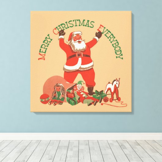 Vrolijk kerstfeest, iedereen! kerstman canvas afdruk (Insitu (Houten vloer))