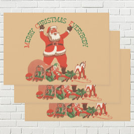 Vrolijk kerstfeest, iedereen!  kerstman inpakpapier vel