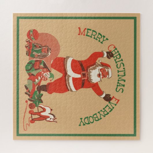 Vrolijk kerstfeest, iedereen!  kerstman legpuzzel (Horizontaal)
