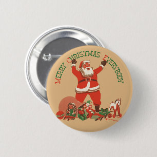 Vrolijk kerstfeest, iedereen! kerstman ronde button 5,7 cm