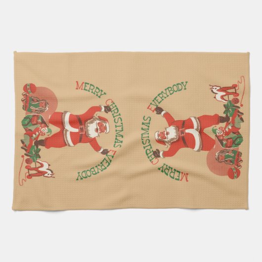 Vrolijk kerstfeest, iedereen!  kerstman theedoek (Horizontaal)