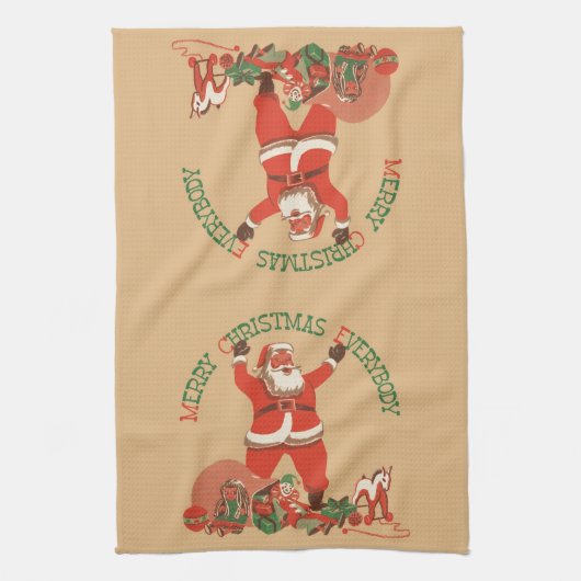 Vrolijk kerstfeest, iedereen!  kerstman theedoek (Verticaal)