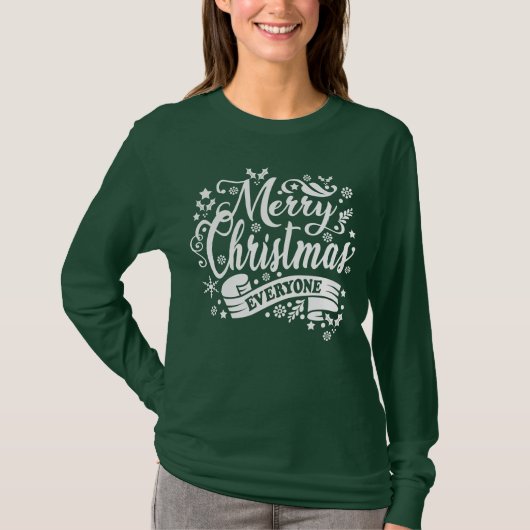 Vrolijk kerstfeest Iedereen Modern Groene Kerstmis T-shirt (Voorkant)