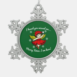 Vrolijk kerstfeest, ik ben hier tin sneeuwvlok ornament